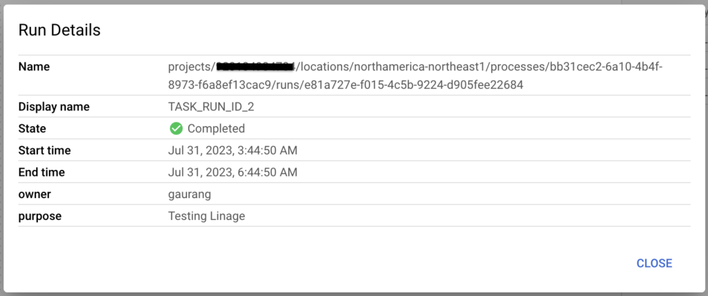 Bigquery Custom Run Details