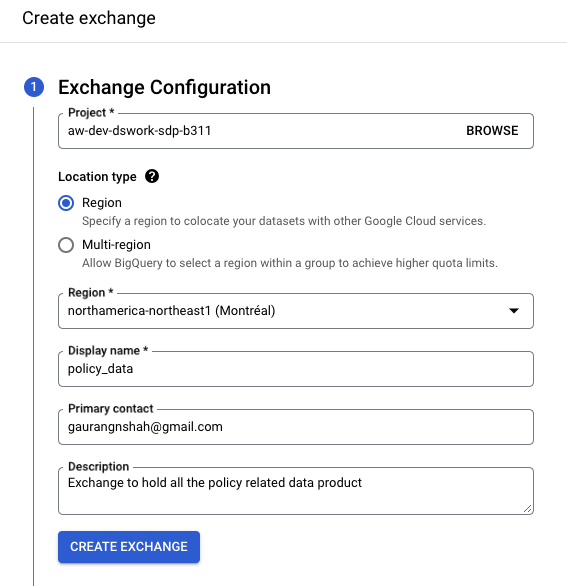 create exchange to hold data products in GCP bigquery Analytics Hub